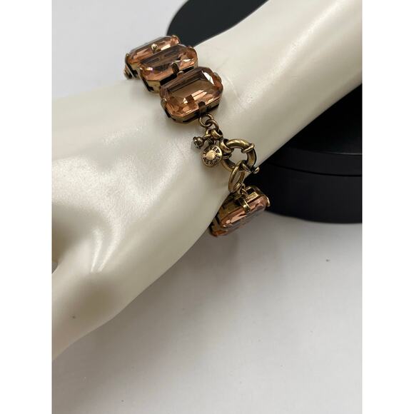 J. Crew Signed Prong Set Rhinestone Statement Dark Peach Chunky Bracelet - Picture 5 of 10
